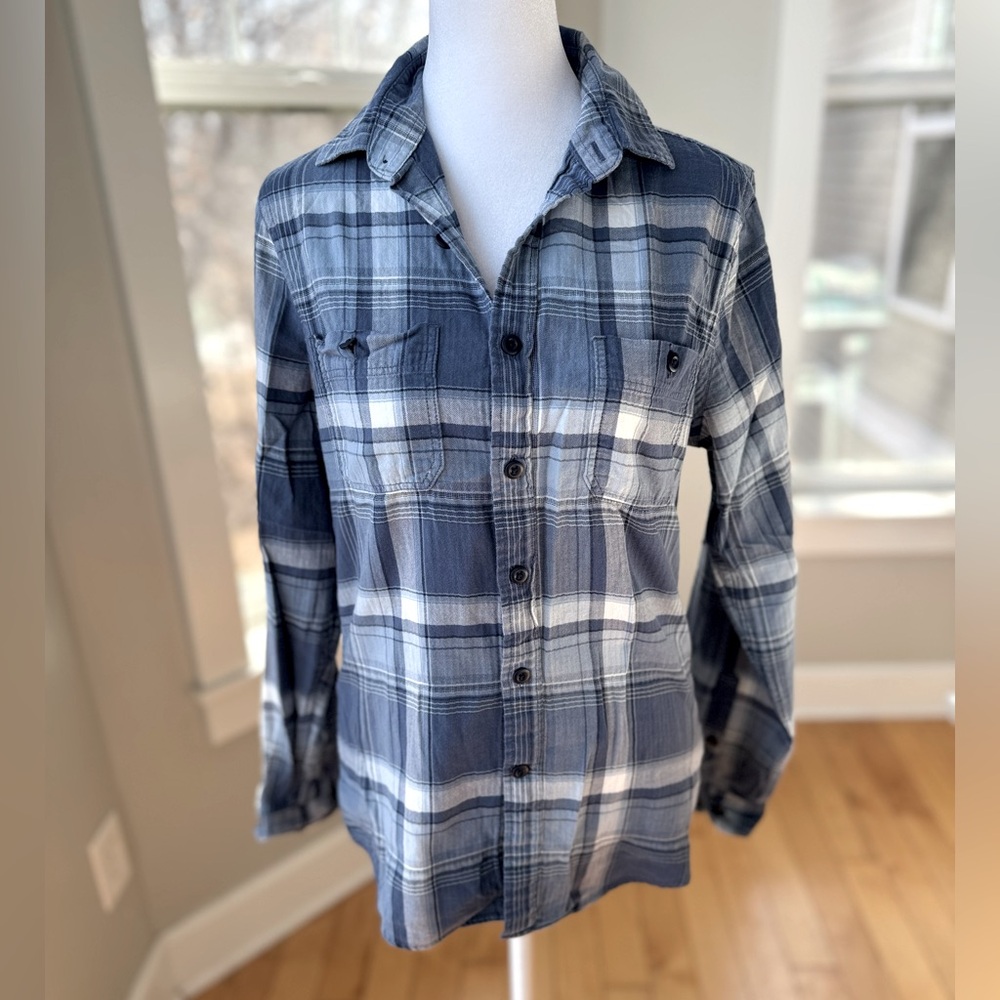 Express Blue and White Plaid Flannel Button Down Shirt Size XS
